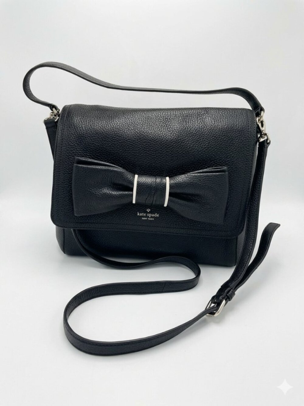 Kate Spade Coralie Black Pebbled Leather Bow Front Crossbody Bag